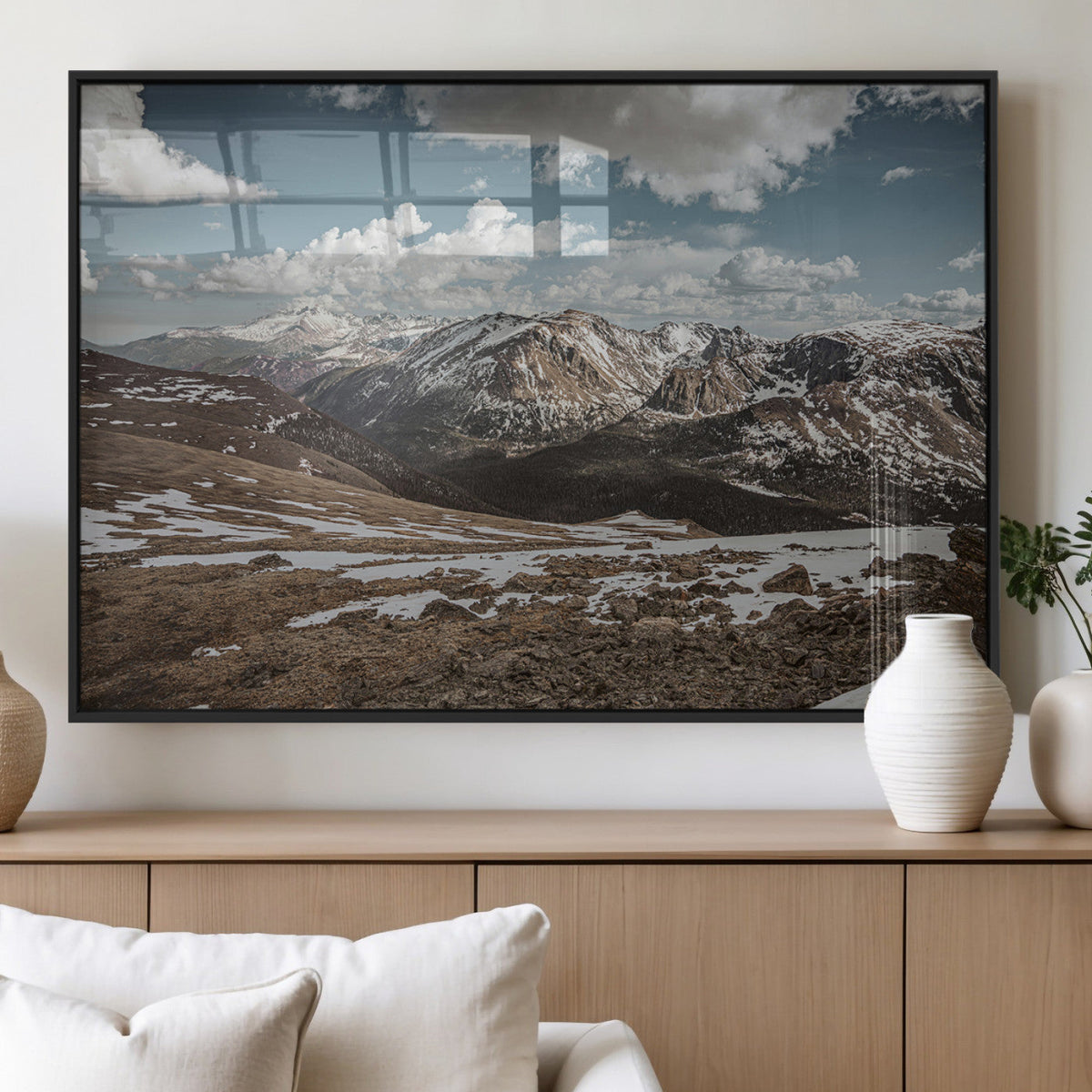 Mountain Landscape Wall Art Canvas Print – Framed Snowy