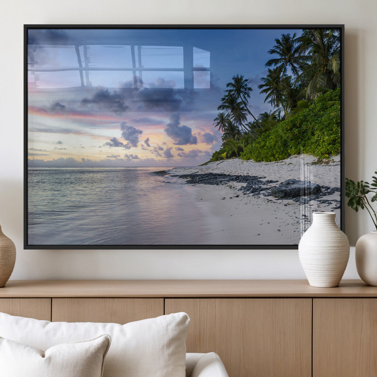 Tropical Beach Wall Art Canvas Print – Framed Sunset Glow