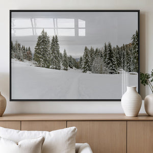 Frosty Pines Wall Art Canvas Print – Framed Silent Snowfall