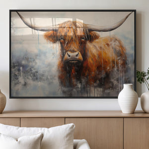 Scottish Highland Wall Art Canvas Print, Framed Longhorn Art