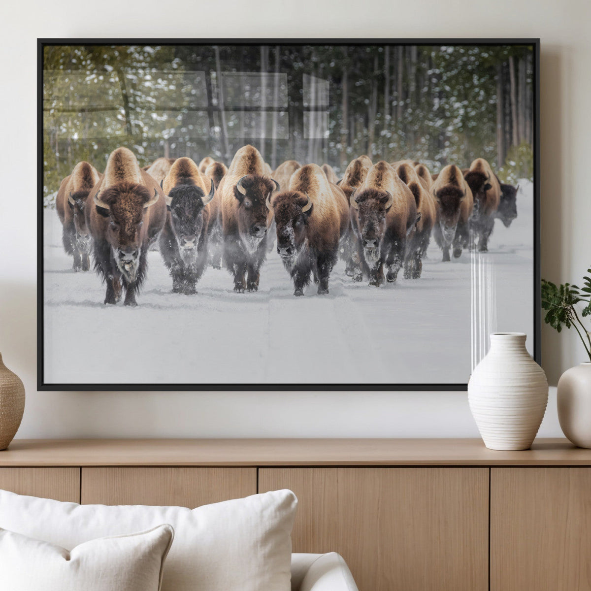 American Bison Herd Wall Art Canvas Print – Powerful Winter
