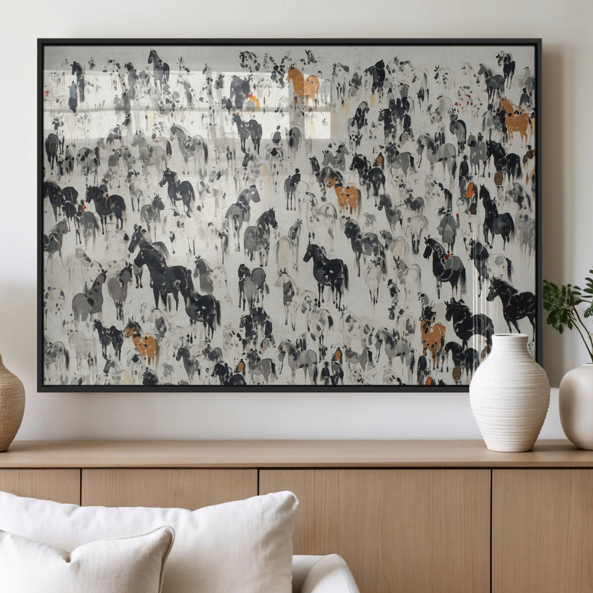 Wild Horse Stampede Wall Art Canvas Print – Monochrome