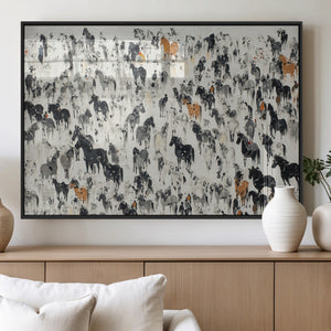 Wild Horse Stampede Wall Art Canvas Print – Monochrome
