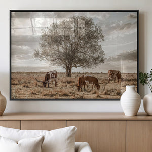 Texas Longhorn Cattle Wall Art, Rustic Western Ranch Canvas
