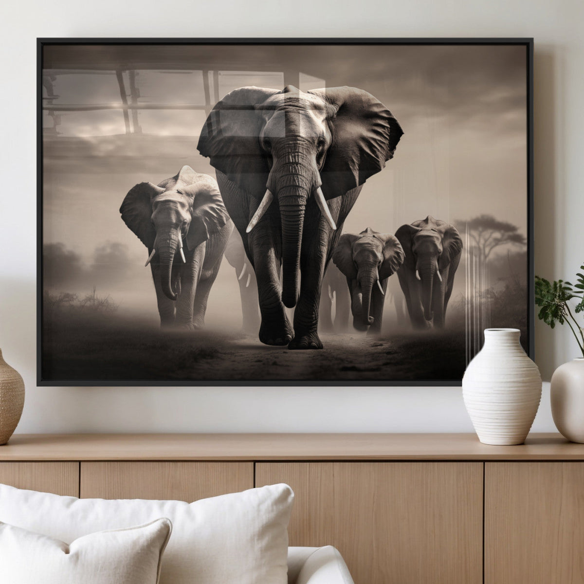 Elephant Family Wall Art Canvas Print, Framed Elephant Wall