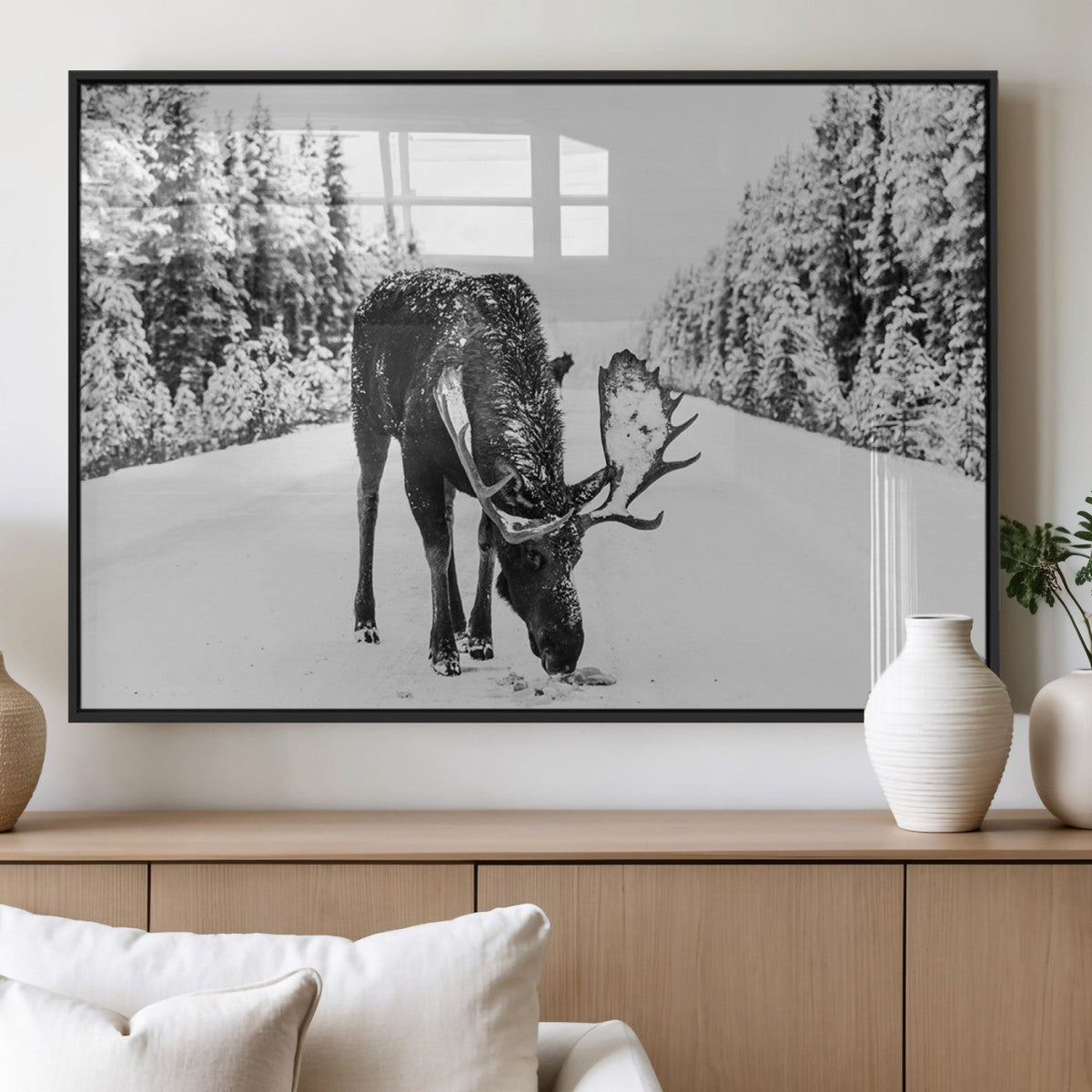 Moose Wall Art Canvas Print – Winter Snowy Forest Antlers