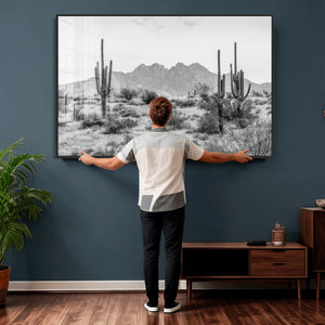 Black White Arizona Desert Canvas Wall Art Cactus Farmhouse