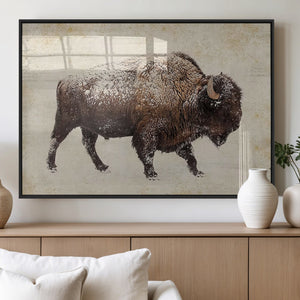Snow-dusted bison silhouette textured vintage style rugged