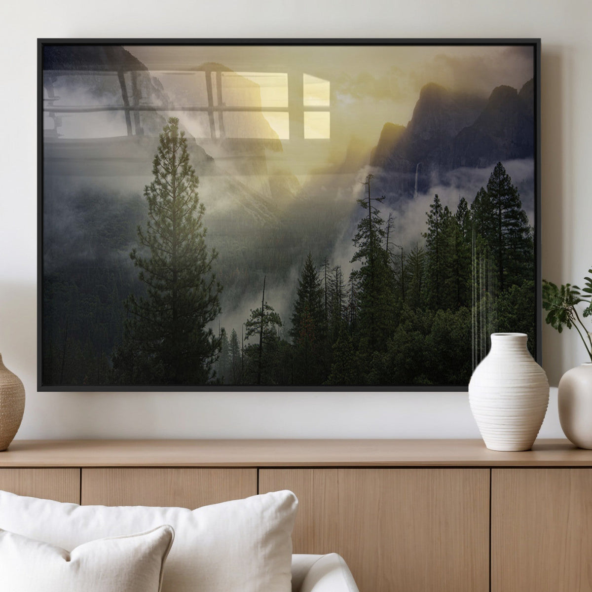 Misty Mountain Valley Wall Art Canvas Print, Golden Sunrise