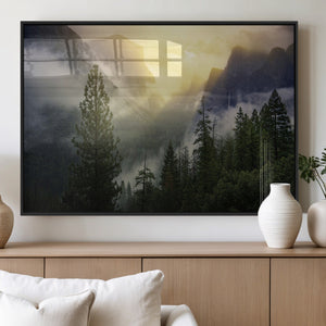 Misty Mountain Valley Wall Art Canvas Print, Golden Sunrise