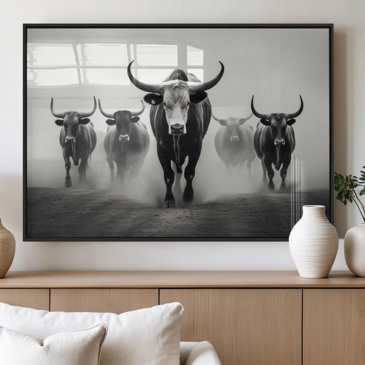 Texas Longhorn Wall Art Canvas Print, Framed Speckled Cow