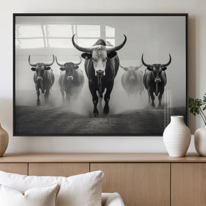 Texas Longhorn Wall Art Canvas Print, Framed Speckled Cow