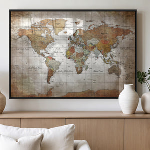 Vibrant Watercolor World Map Canvas Wall Art – Framed Travel