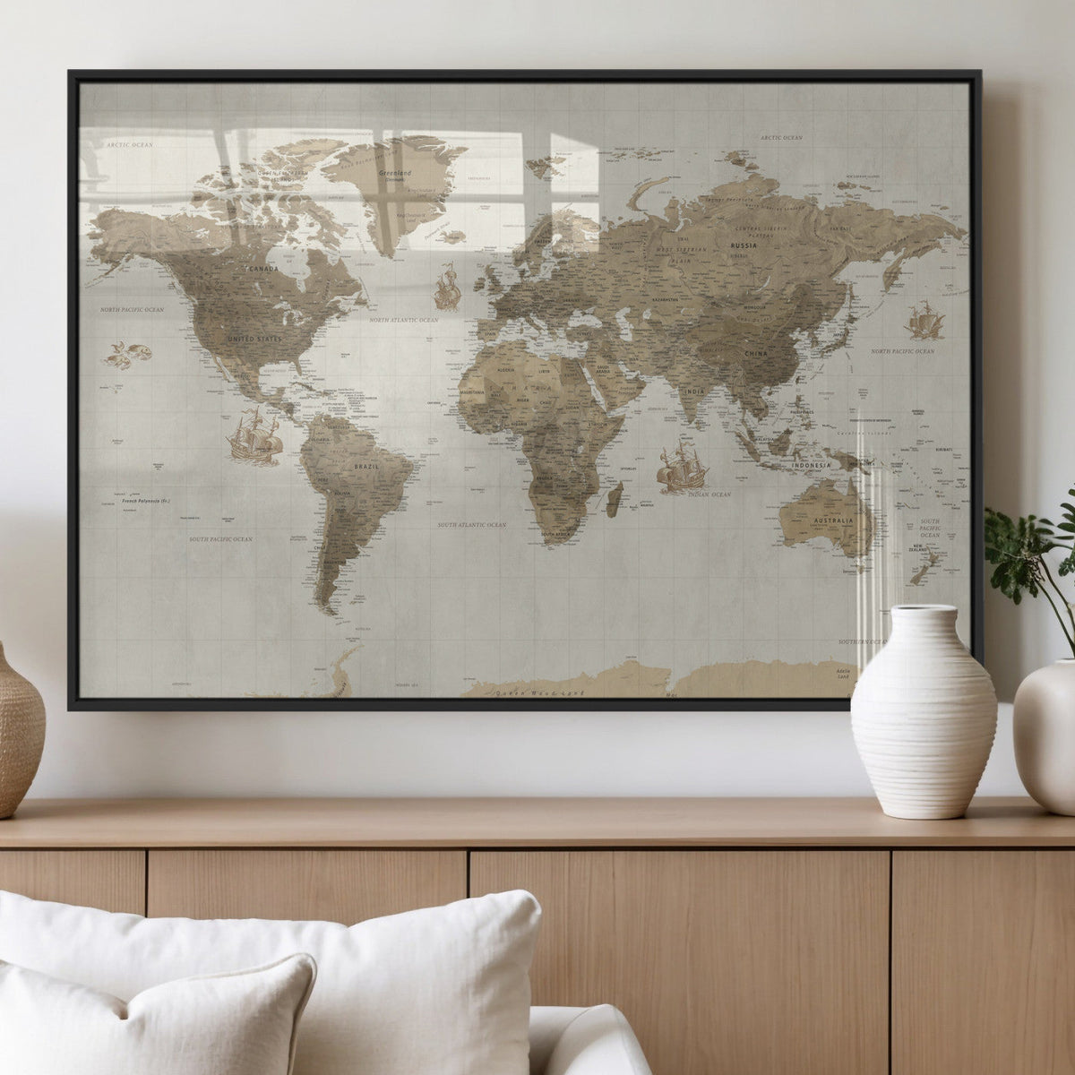 Detailed World Map Wall Art Canvas Print