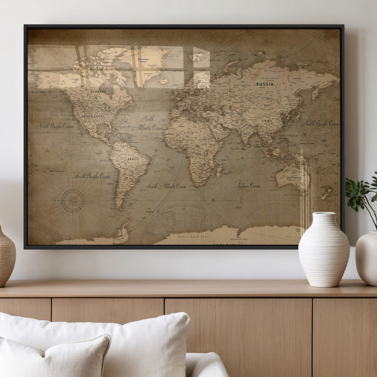 World Map Canvas Print – Framed Travel Map Wall Art for