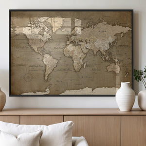 World Map Wall Art Canvas Print, Framed Map Art Picture