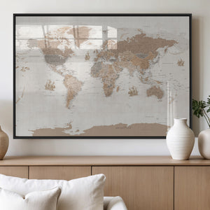 Framed Large World Map Canvas Print for Office Decor