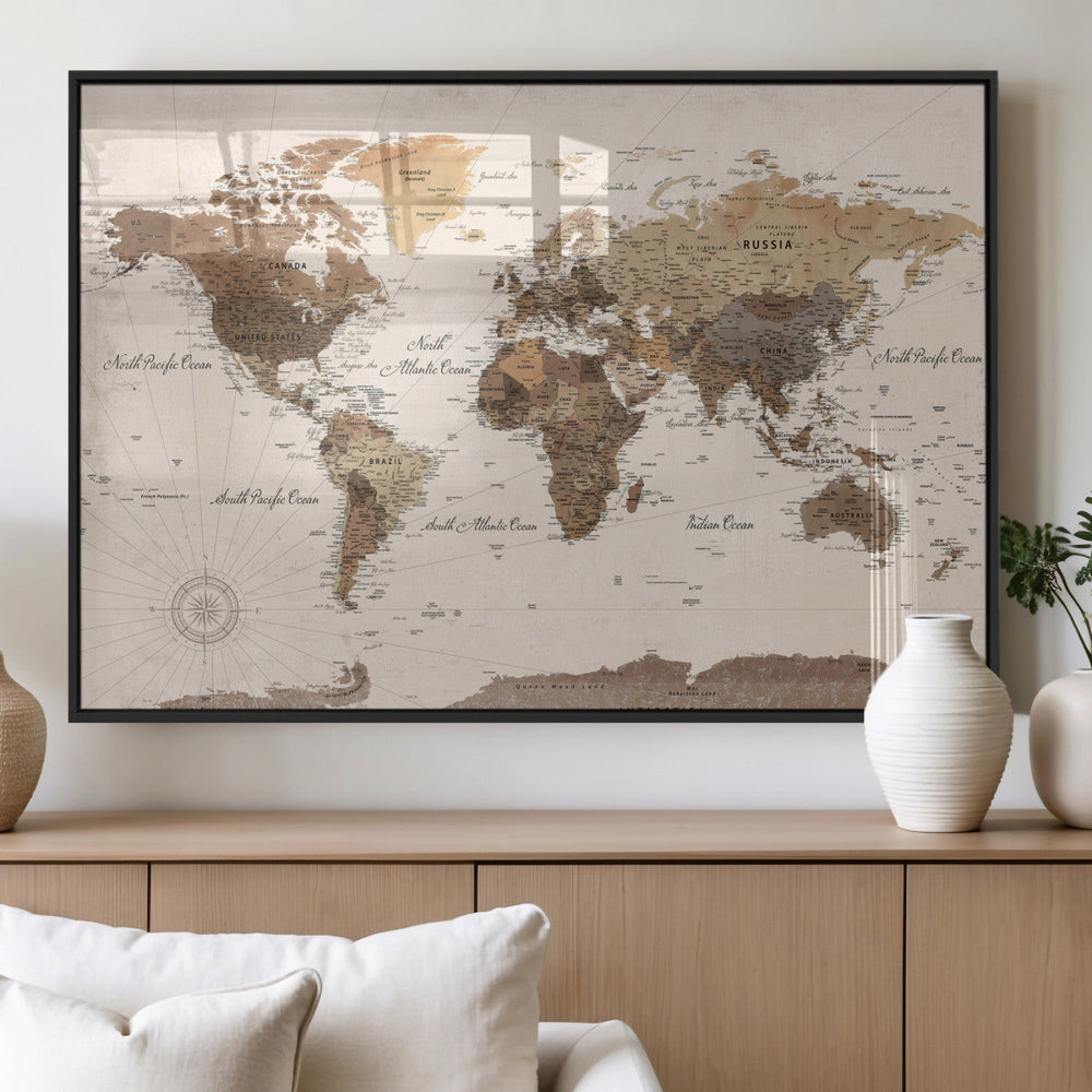 World Map Canvas Print – Framed Detailed Map of the World