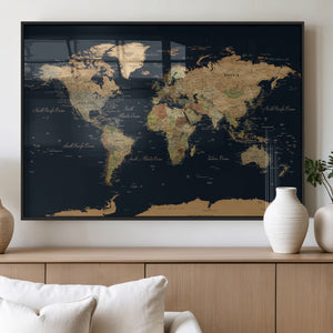 Vintage World Map Canvas on the Dark Background Wall Art