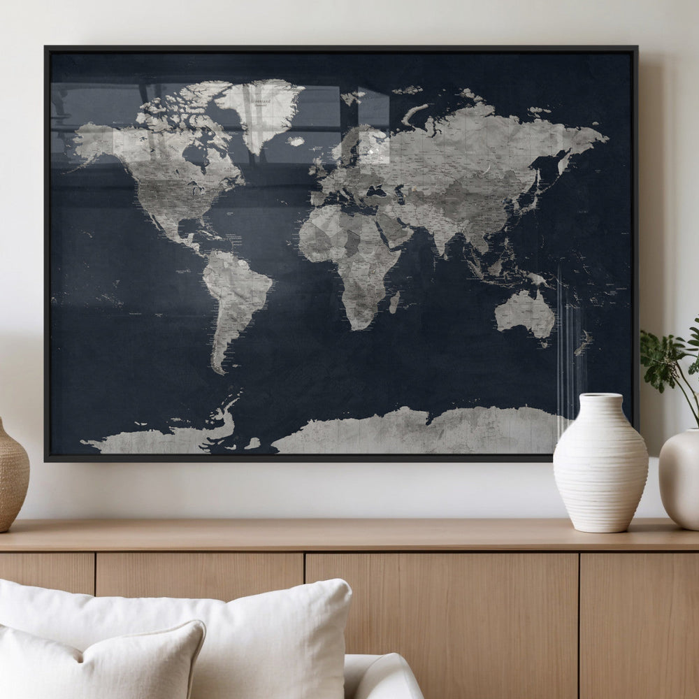 Colorful Watercolor World Map Canvas Print – Vibrant Framed