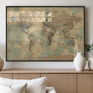 Vintage World Map Wall Art | Ready to Hang and Framed