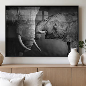 Elephant Family Wall Art Canvas, Framed Elephant Family