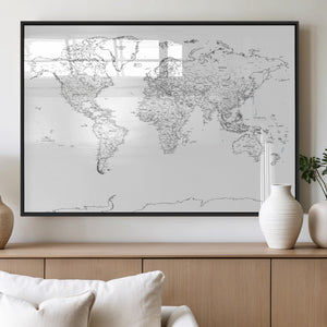 World Map Canvas Print – Framed Modern Detailed Map of the