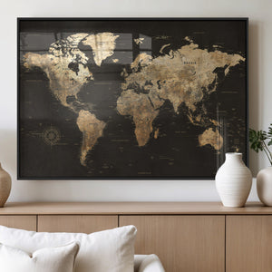 Framed World Map with Pin Canvas Print – Detailed World Map
