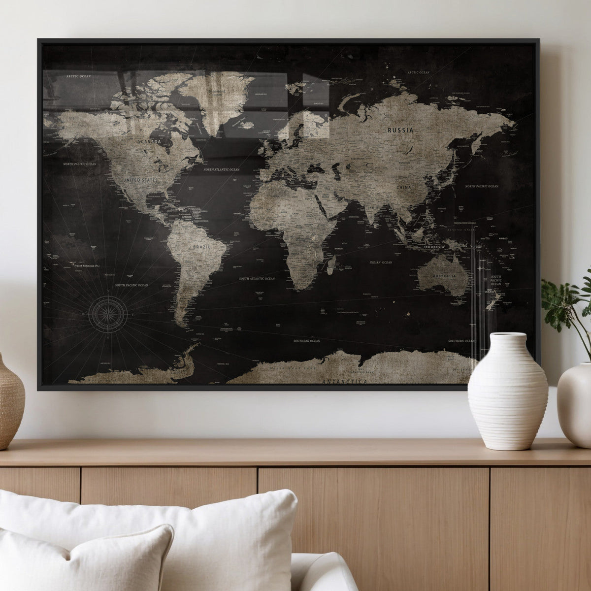 Detailed World Map Wall Art Print - Large Framed World Map