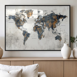 World Map Wall Art Canvas Print for Office Wall Decor