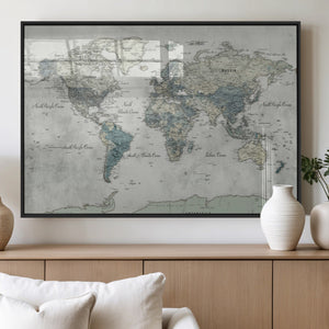 Neutral Vintage World Map Canvas Wall Art Print, Classic Map
