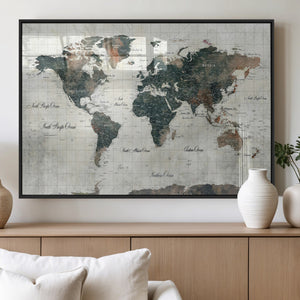 World Map Canvas Print – Framed Travel Map Wall Art for