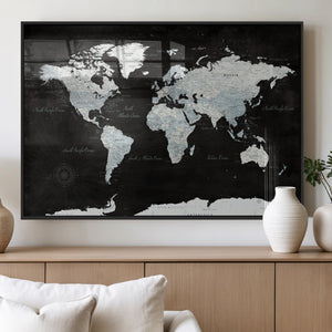 World Map Canvas Print – Framed Push Pin Wall Art, Color