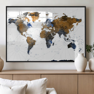 Colorful Watercolor World Map Canvas Wall Art – Framed