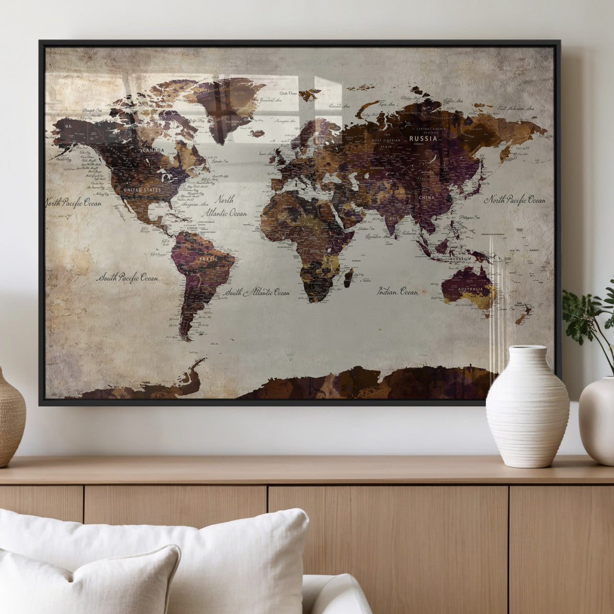 World Map Canvas Triptych – Colorful Global Wall Art for