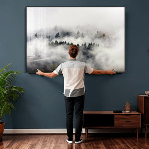 Foggy Forest Wall Art Canvas Print, Misty Pine Tree