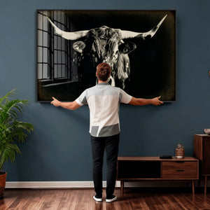 Black Bull Wall Art Canvas Print, Texas Longhorn Portrait