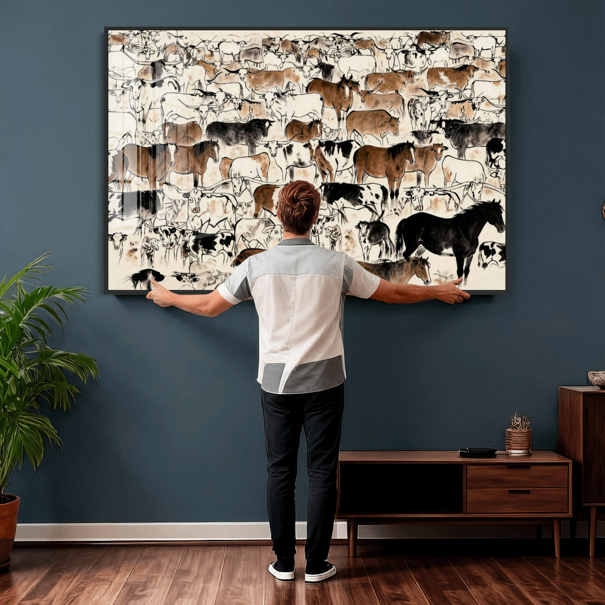 Farmhouse Animals Horse Longhorn Cow Wall Art Canvas Print -