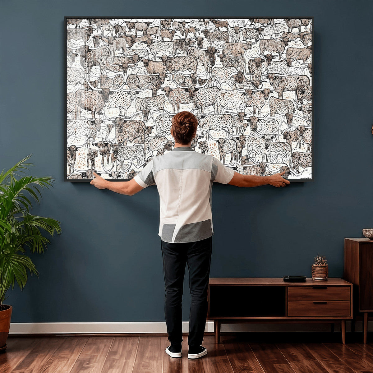 Abstract Texas Cow Wall Art Canvas Print - Farm Longhorn
