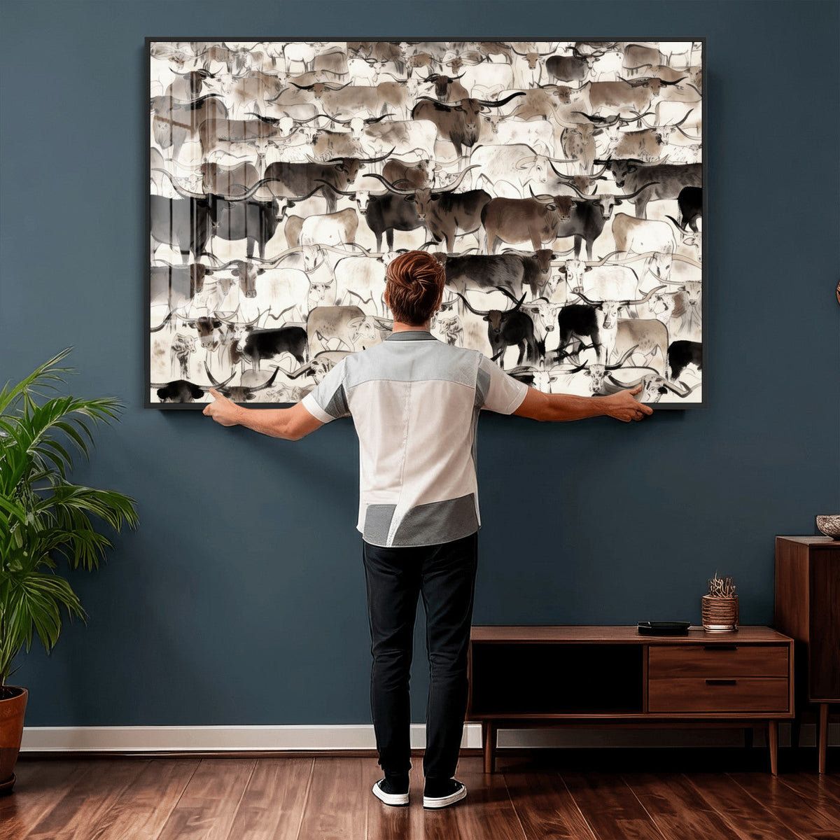 Abstract Texas Longhorn Print - Longhorn Herd Print for