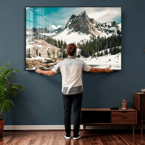 Snowy Mountain Wall Art Canvas Print, Alpine Pine Forest