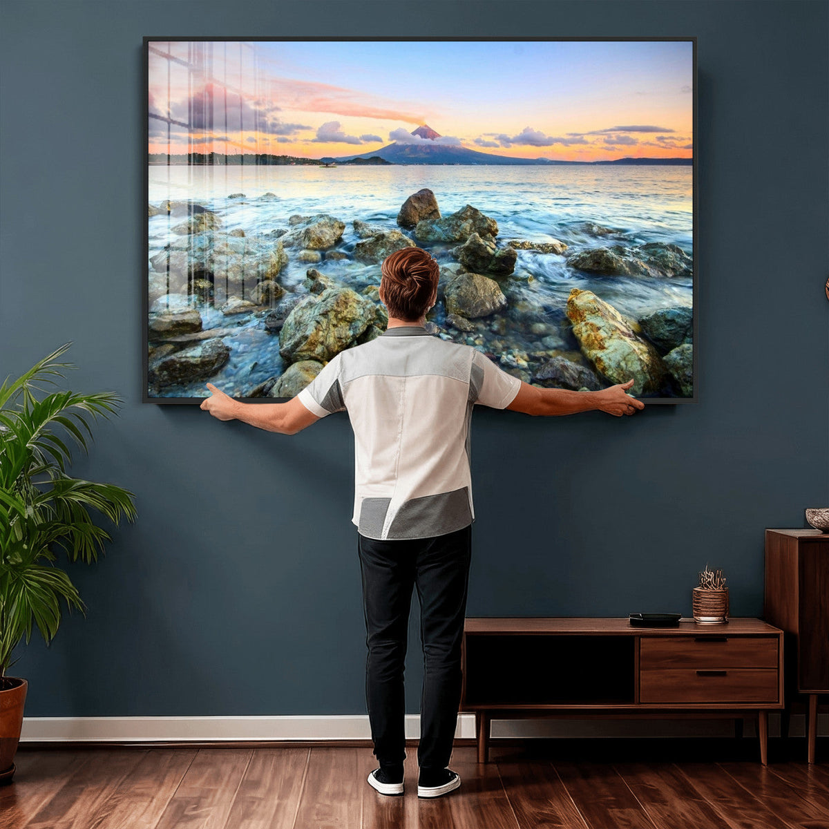 Mayon Volcano Seascape Wall Art Canvas Print, Tropical Ocean