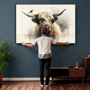 Abstract Highland Cow Wall Art Canvas Print, Rustic Farm
