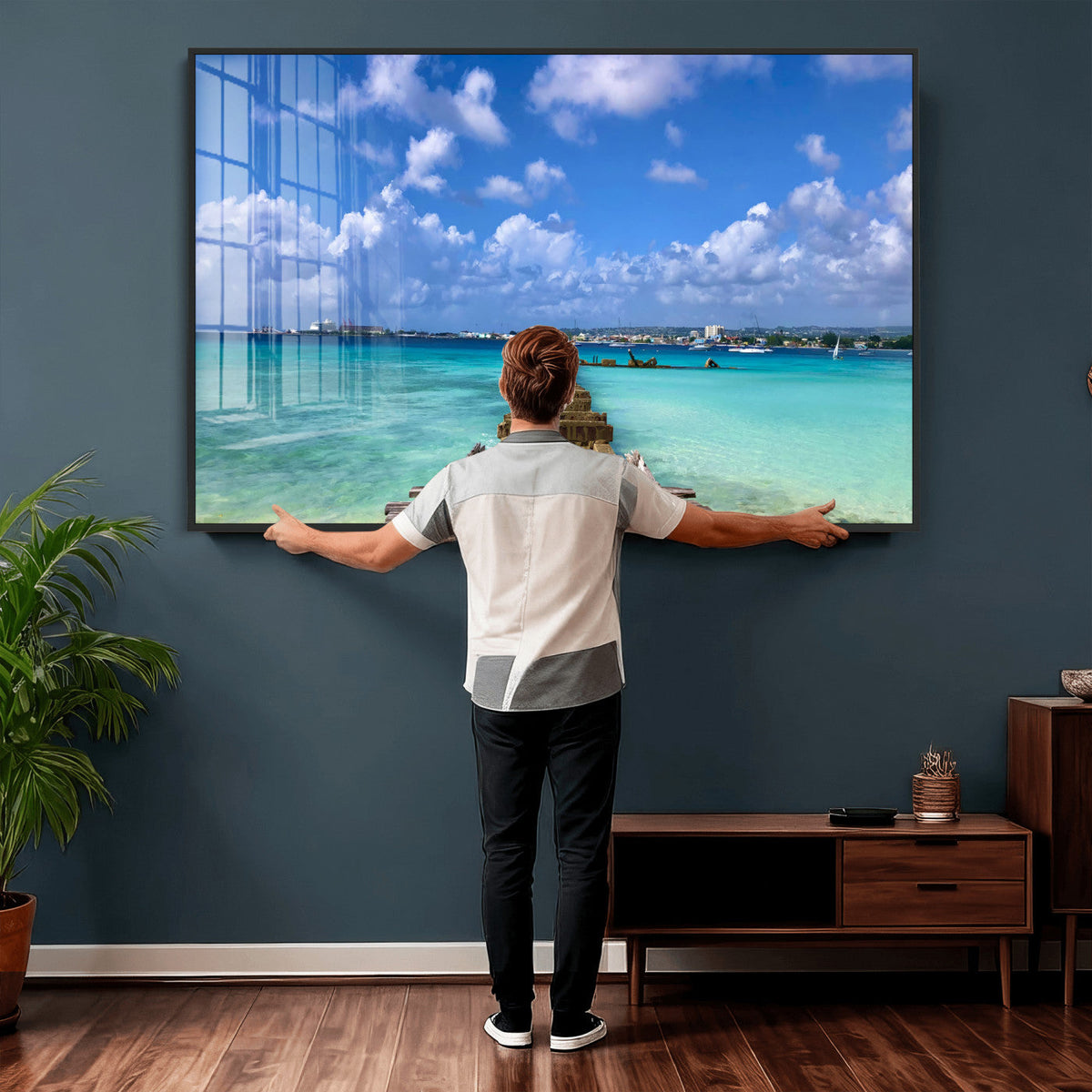 Caribbean Ocean Pier Seascape Wall Art Canvas Print,