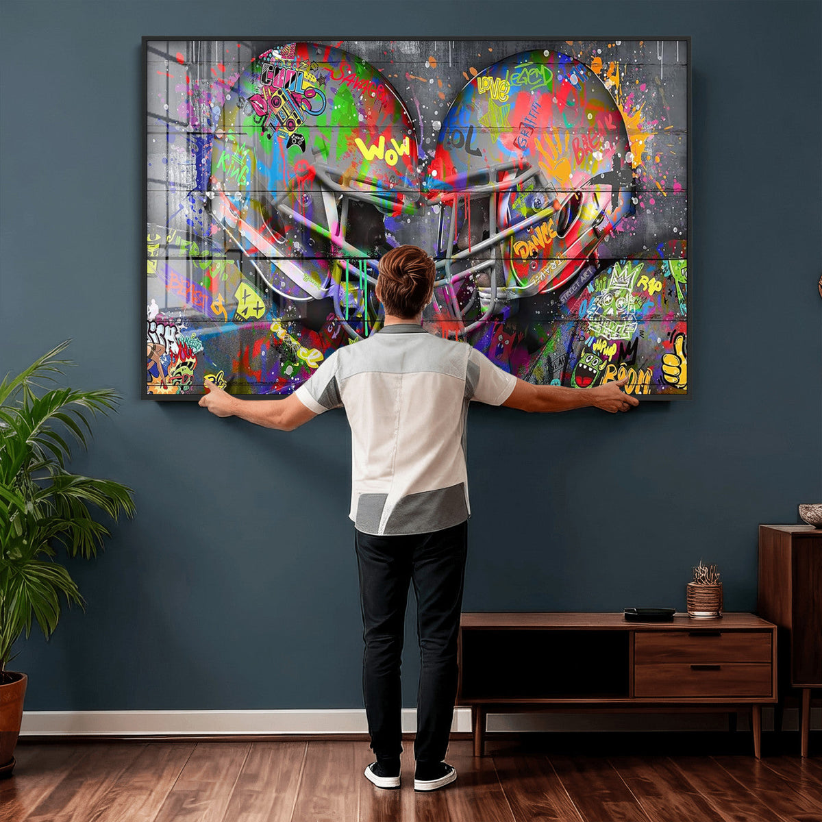 Graffiti Football Helmets Wall Art Canvas Print, Urban