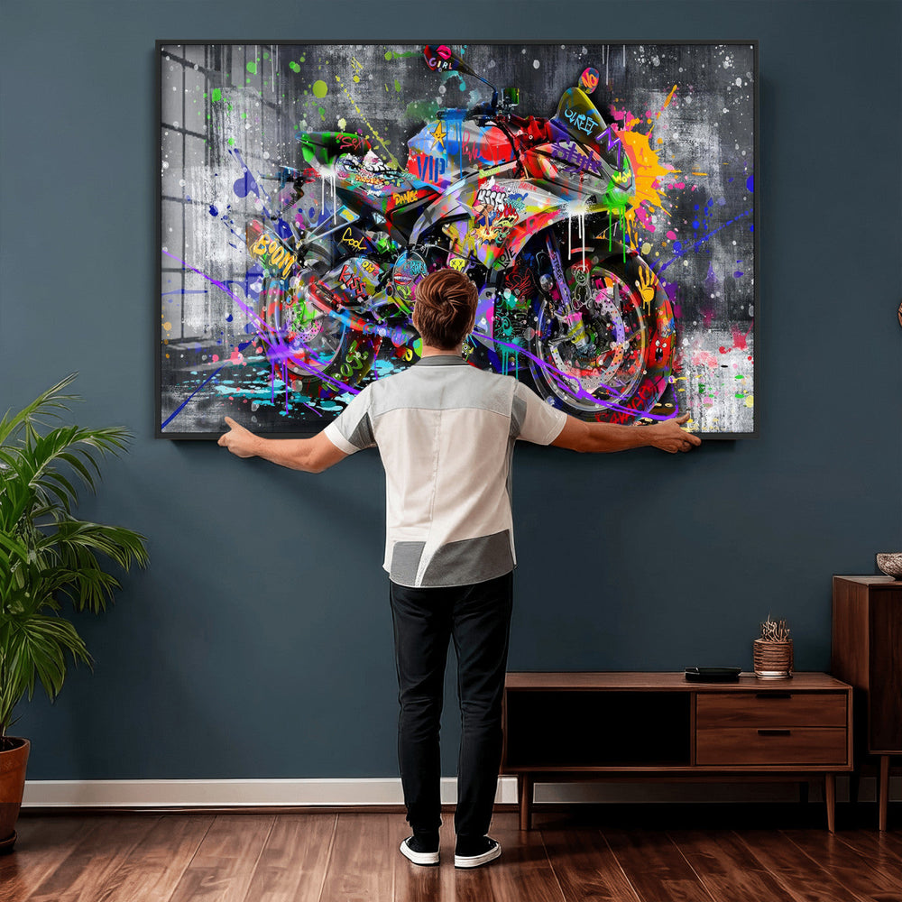 Graffiti Motorcycle Wall Art Canvas Print, Urban Street Art