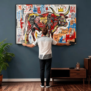 Texas Bull Wall Art Canvas Print, Abstract Graffiti Bull