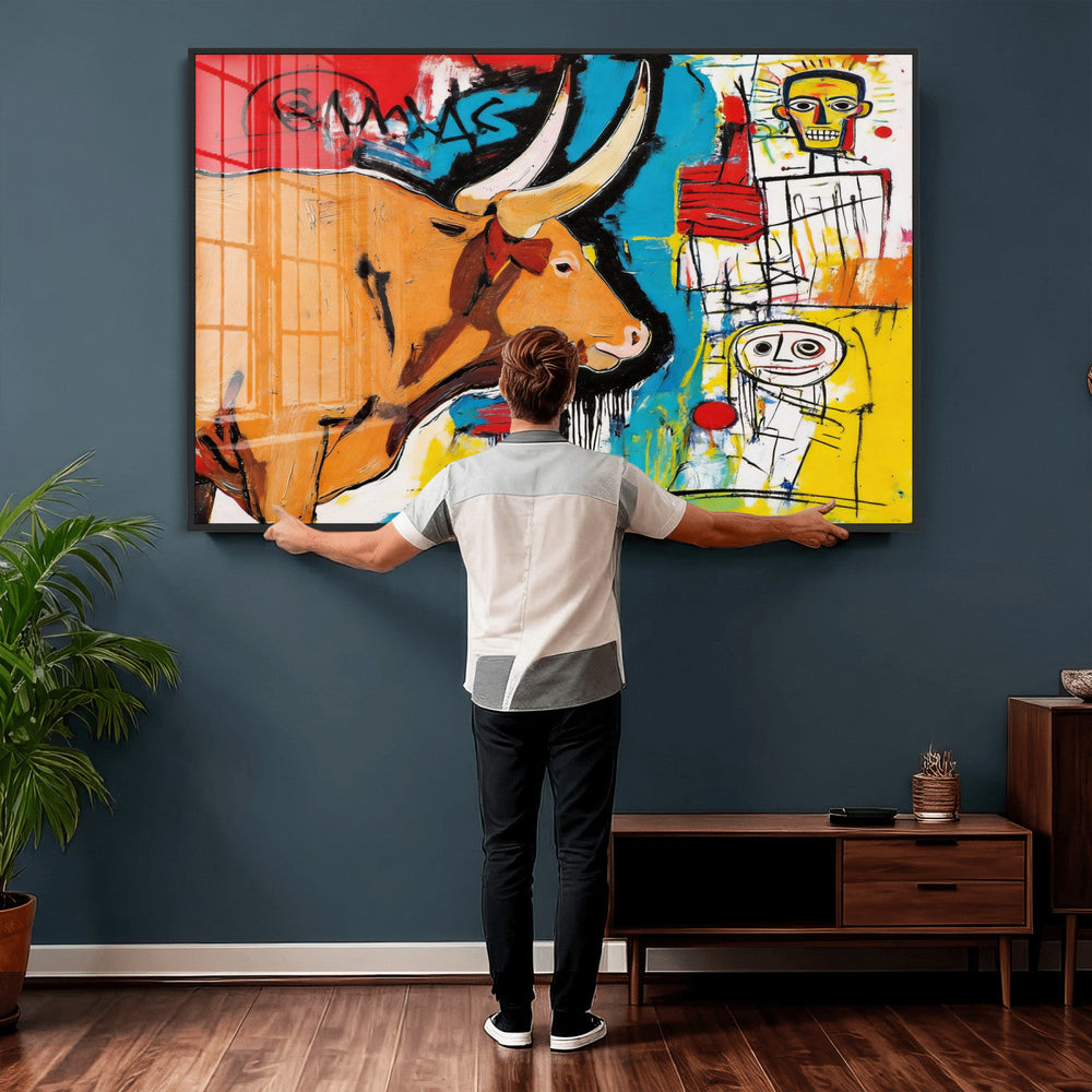 Basquiat Style Bull Graffiti Wall Art Canvas Print, Street