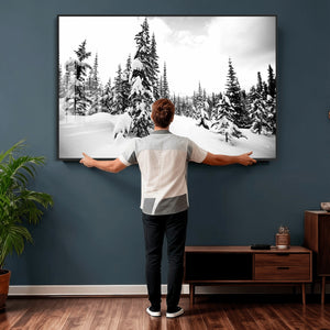 Black and White Snowy Pine Forest Wall Art Canvas Print,