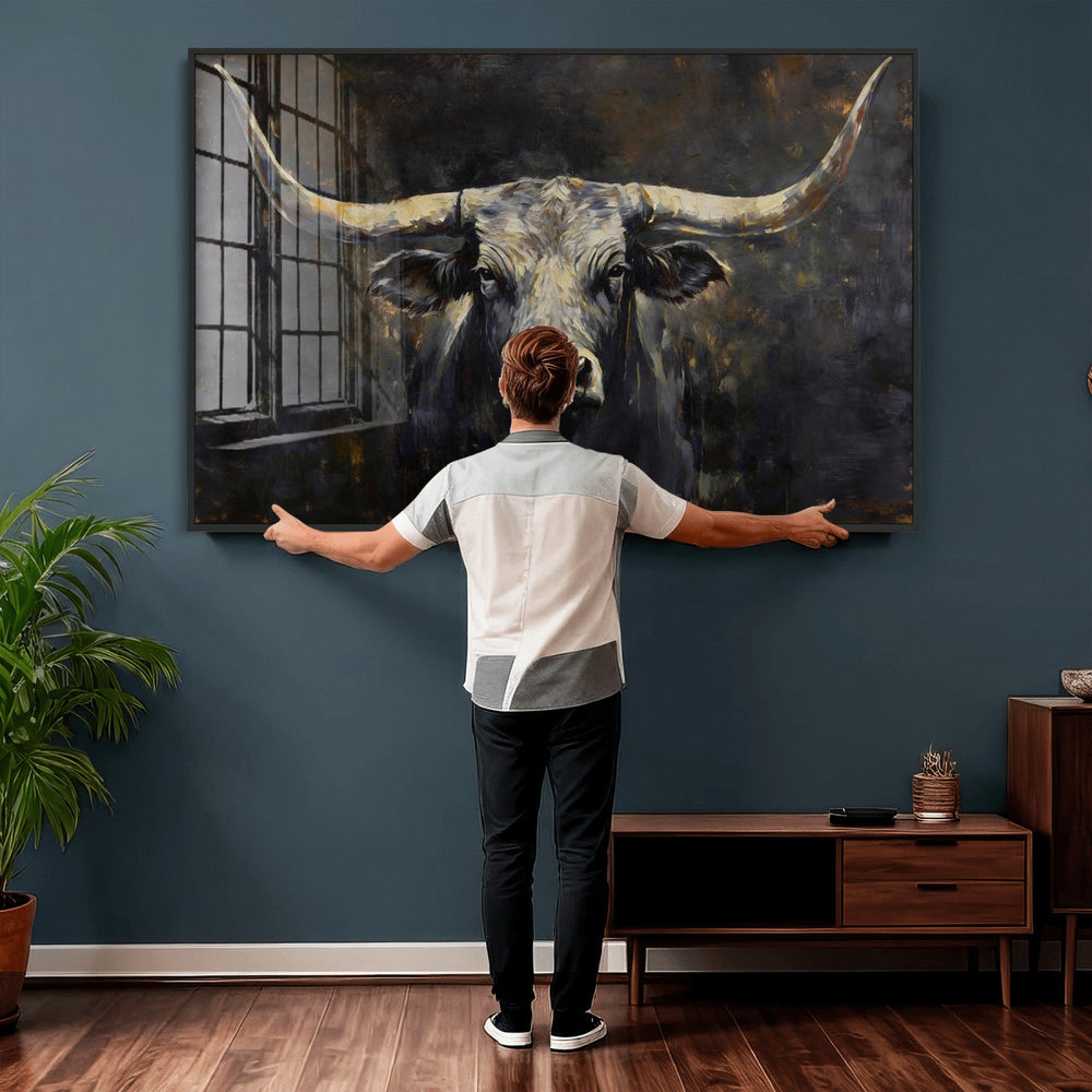 Rustic Longhorn Bull Wall Art Canvas Print – Vintage Western